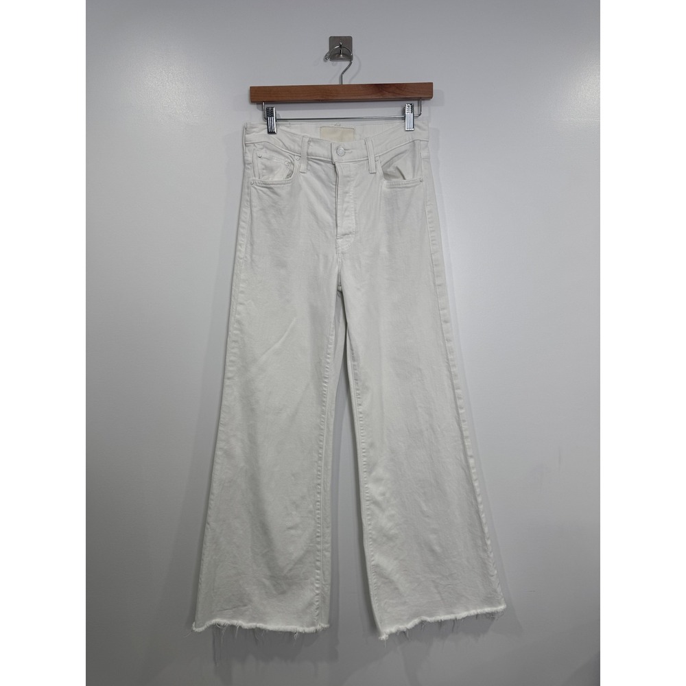 Mother Women White The Tomcat Roller Fray Wide Leg Jeans 28